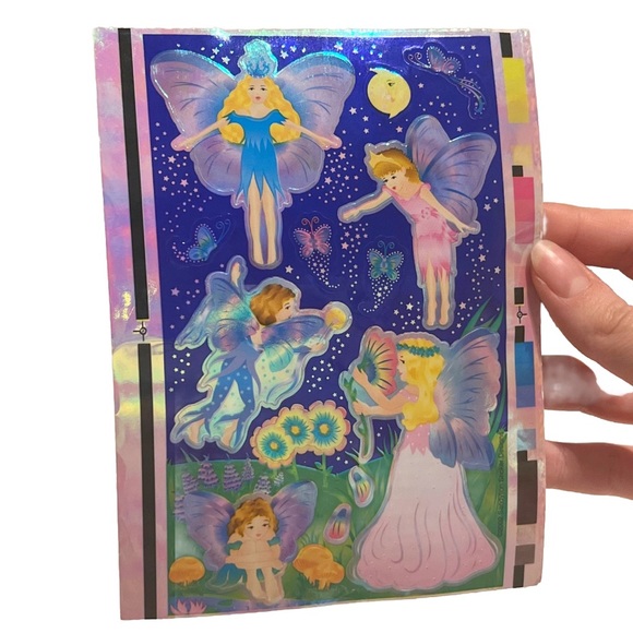 Sandylion Iridescent Shiny Fairy Sticker Sheet Night Sky Stars Pink Blue Flowers - Picture 16 of 16